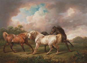 Three Horses in a Stormy Landscape